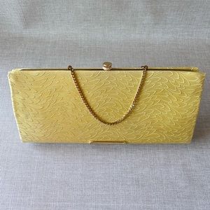 Vintage Yellow Clutch with Feather-like Fabric Design.